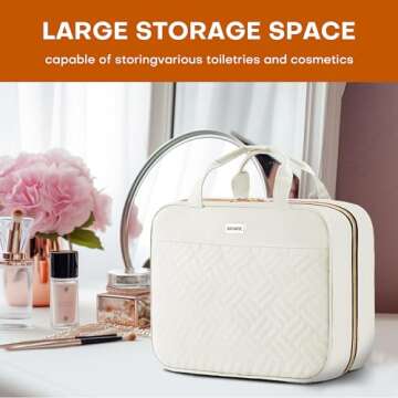 BAFAMYE 8L Travel Toiletry Bag for women - 2.1 GAL Water-resistant Makeup Cosmetic Bag Organizer With Hanging Hook for Travel Accessories Shampoo Full-size Container, Beige