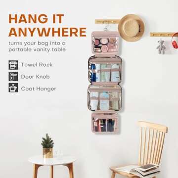 BAFAMYE 8L Travel Toiletry Bag for women - 2.1 GAL Water-resistant Makeup Cosmetic Bag Organizer With Hanging Hook for Travel Accessories Shampoo Full-size Container, Beige