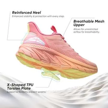 ALLSWIFIT Women's Slip On Walking Shoes Running Comfortable Tennis Breathable Non Slip Athletic Gym Workout Cross Training Fashion Sneakers,Size 8,Pink/Orange,SARR034W