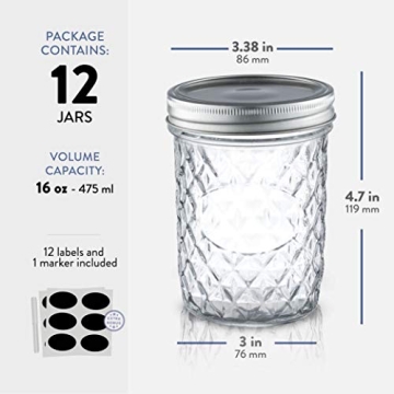 Paksh Novelty 12-Pack Wide Mouth Mason Jars for Canning