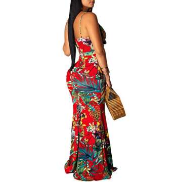 SheKiss Women's Summer Floral Maxi Dresses Sexy Low-Cut Spaghetti Strap Beach Outfits Red