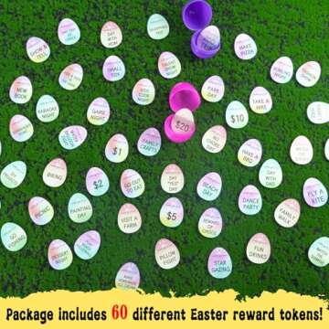 Easter Basket Stuffers, 60 Pack Easter Egg Tokens for Kids' Celebrations and Family Fun