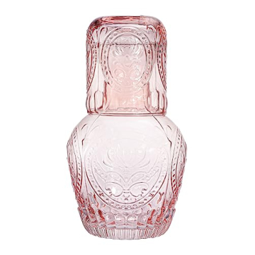 RockTrend Retro Relief Glass Bedside Night Water Carafe with Tumbler Glass Set - Pink