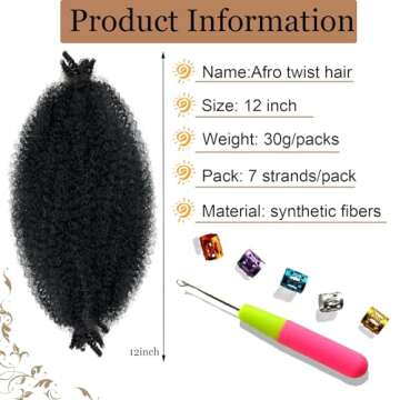 Afro Twist Hair 12 Inch Marley Twist Braiding Hair 3 Packs Marley Hair Springy Afro Twist Hair Pre-Separated Spring Twist Hair Natural Black Kinky Twist Hair Extensions for Women