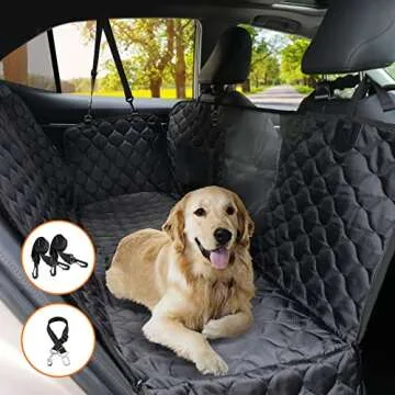PETICON Dog Car Seat Cover with Mesh Window, 100% Waterproof Dog Seat Cover for Back Seat, Scratchproof Dog Hammock for Cars, Trucks, SUVs, Jeeps, Black