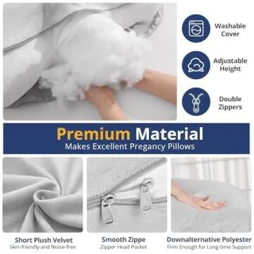 Sasttie Pregnancy Pillows for Sleeping, U Shaped Full Body Pillow for Side Sleepers, Maternity Pillow for Pregnant Women with Removable Velvet Cover, Pregnancy Must Haves, Grey