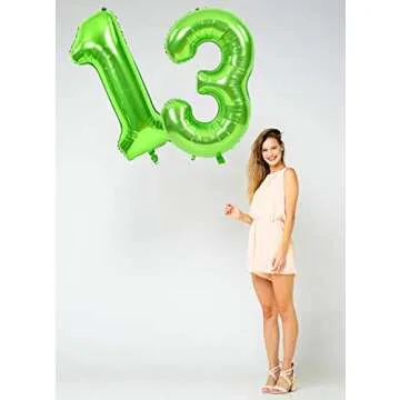 Jumbo Green 13 Number Balloons for 13th Birthday