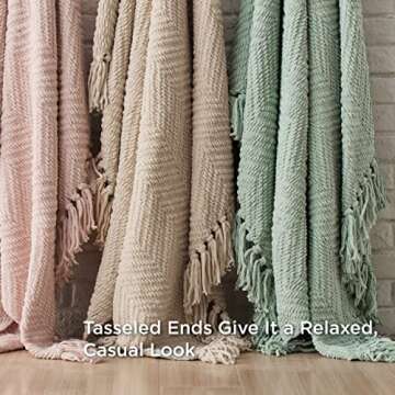 Bedsure Throw Blankets for Couch - Textured Knit Woven Chenille Blanket - Super Soft, Warm Decorative Boho Throw with Tassels for Bed, Sofa and Living Room, Taupe, 50x60 Inches