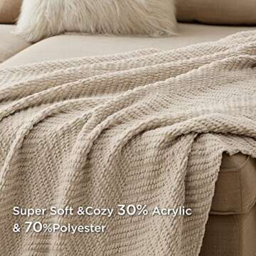 Bedsure Throw Blankets for Couch - Textured Knit Woven Chenille Blanket - Super Soft, Warm Decorative Boho Throw with Tassels for Bed, Sofa and Living Room, Taupe, 50x60 Inches