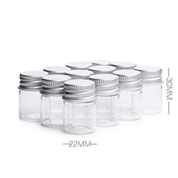 30PCS Tiny Jars Pack - Clear Glass Bottles with Aluminum Caps for DIY & Gifts