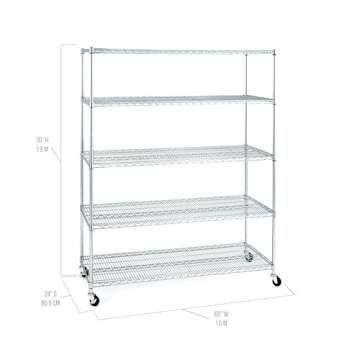 Seville Classics UltraDurable Heavy Duty NSF Solid Steel Wire Rack Storage Unit Wheels, 5-Tier Shelving, 60" W x 24" D