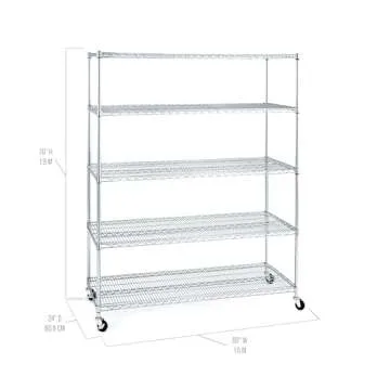 Seville Classics UltraDurable Heavy Duty NSF Solid Steel Wire Rack Storage Unit Wheels, 5-Tier Shelving, 60" W x 24" D