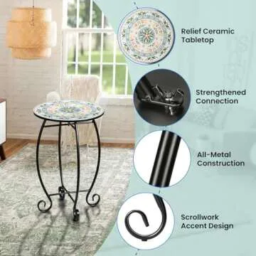 Stylish 14" Round Ceramic Side Table for Home & Patio