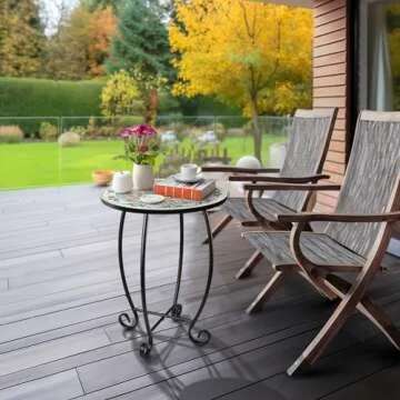 Stylish 14" Round Ceramic Side Table for Home & Patio