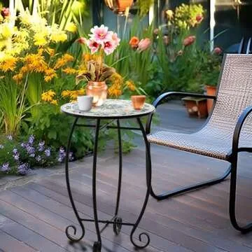 Stylish 14" Round Ceramic Side Table for Home & Patio