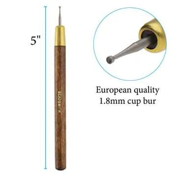 The Beadsmith Round Your Wire Tool with 1.8mm Cup Bur, 5.25”, Wooden Handle, Smooth Wire and Shape Cut Ends of Beading Wire