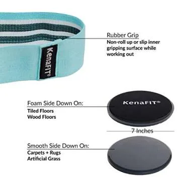 Booty Bands and Core Slider Strength Set - Fabric Resistance Bands for Legs and Butt, Glutes, Thigh Non-Slip Bands for Squats, Deadlifts, Yoga - 3 Hip Bands and 2 Core Gliders for Working Out
