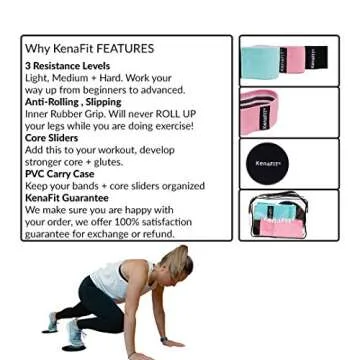 Booty Bands and Core Slider Strength Set - Fabric Resistance Bands for Legs and Butt, Glutes, Thigh Non-Slip Bands for Squats, Deadlifts, Yoga - 3 Hip Bands and 2 Core Gliders for Working Out
