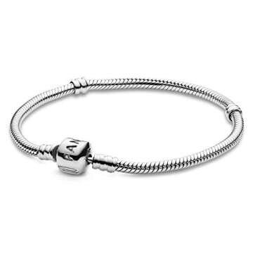 PANDORA Moments Barrel Clasp Snake Chain Bracelet - Silver Bracelet for Women - Sterling Silver - Wi...