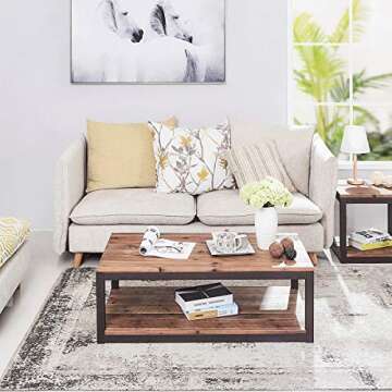 Care Royal Farmhouse Real Reclaimed Wood Coffee Table with Storage Shelf for Living Room, 43.3" Rust...