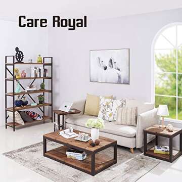 Care Royal Farmhouse Real Reclaimed Wood Coffee Table with Storage Shelf for Living Room, 43.3" Rustic Accent Cocktail Table, Vintage Industrial Brown Metal Frame