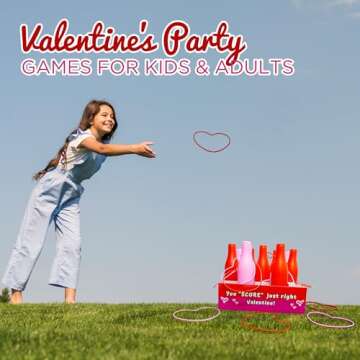 Valentine Bottle Ring Toss Game for Kids Party Activity, Indoor/Outdoor Backyard Yard Carnival Game, Classroom Valentine's Party Games for Kids and Adults Party Supplies by 4E's Novelty