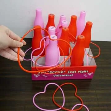 Valentine Bottle Ring Toss Game for Kids Party Activity, Indoor/Outdoor Backyard Yard Carnival Game, Classroom Valentine's Party Games for Kids and Adults Party Supplies by 4E's Novelty