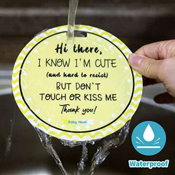 No Touching Newborn Baby Car Set Sign or Stroller Tag, Do Not Touch Baby Sign for Baby Girl Boy, Baby Preemie Gender Neutral No Touch Safety Sign with Hanging Straps and Clip (2 Pack Set)