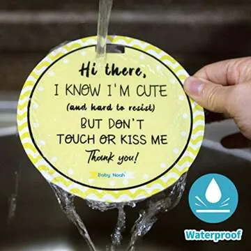 No Touching Newborn Baby Car Set Sign or Stroller Tag, Do Not Touch Baby Sign for Baby Girl Boy, Baby Preemie Gender Neutral No Touch Safety Sign with Hanging Straps and Clip (2 Pack Set)