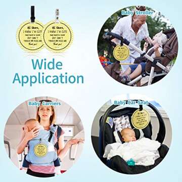 No Touching Newborn Baby Car Set Sign or Stroller Tag, Do Not Touch Baby Sign for Baby Girl Boy, Baby Preemie Gender Neutral No Touch Safety Sign with Hanging Straps and Clip (2 Pack Set)