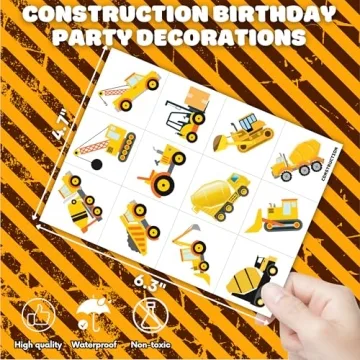 Fun Construction Temporary Tattoos for Kids Parties Gifts