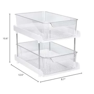 Xicennego Stackable 2-Tier Sliding Storage Drawer, Kitchen Spice Storage Rack, Cosmetic Storage,Under Sink Cabinet Organizer, For Kitchen, Bathroom, Bedroom, Cabinets