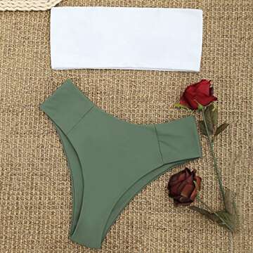 ZAFUL Women's High Cut Bandeau Bikini Set - Comfortable Solid Color Swimwear
