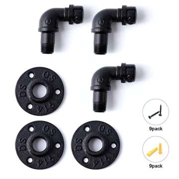 Home TZH Bathroom Towel Hooks for Hanging 3 Pack Vintage Industrial Pipe Towel Holder Black Wall Mounted Heavy Duty Hook Decorative for Farmhouse Kitchen (3, Black)