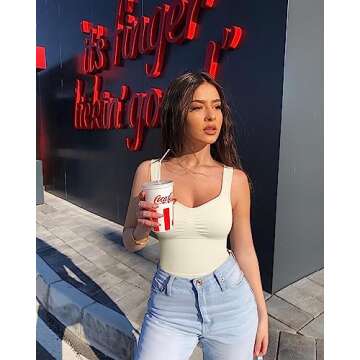 OQQ Women' 2 Piece Tank Tops Seamless Workout Exercise Shirts Padded Sports Bra Yoga Crop Tops Black Beige