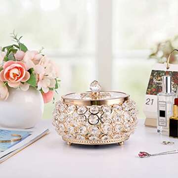 Hipiwe Crystal Jewelry Trinket Box with Gold Mirrored Base - Elegant Storage Solution