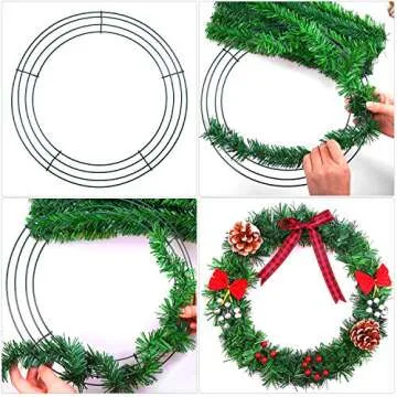 URATOT 3 Pack Christmas Metal Wreath Frame Dark Green Wire Wreath Rings Holiday Wreath Frames for Party Decorations