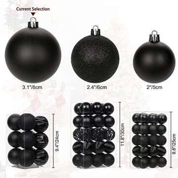 12PCS 3.15" Christmas Ball Ornaments Shatterproof Black Christmas Tree Decorations Xmas Tree Balls Halloween Ornaments Décor