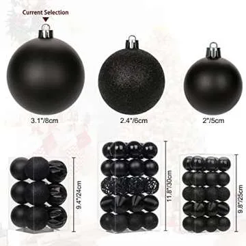 12PCS 3.15" Christmas Ball Ornaments Shatterproof Black Christmas Tree Decorations Xmas Tree Balls Halloween Ornaments Décor