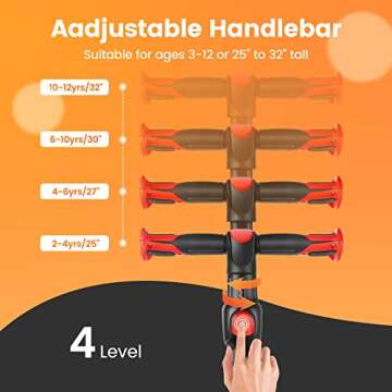 TONBUX Kids Scooter for Age 3-12, Toddler Scooter with 4 Adjustable Heights, Light Up 3-Wheels Scoot...