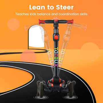 TONBUX Kids Scooter for Age 3-12, Toddler Scooter with 4 Adjustable Heights, Light Up 3-Wheels Scooter, Shock Absorption Design, Lean to Steer, Balance Training Scooter for Kids - Red