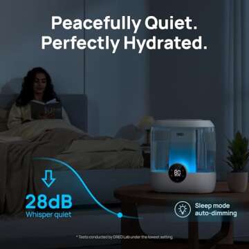 Dreo 6L Top Fill Humidifiers for Bedroom, 60H Runtime, 28 dB Quiet Supersized Cool Mist Humidifiers for Large Room, Air Humidifier for Home, Baby, Plant, Indoor, Night Light, Ultrasonic