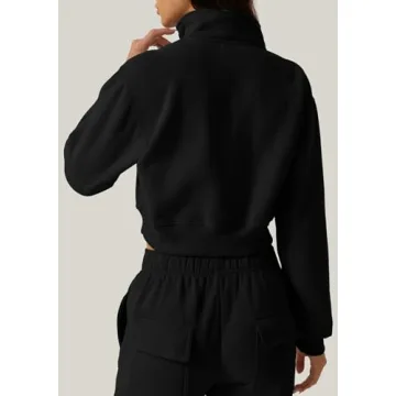 Stylish QINSEN High Neck Half Zip Crop Sweatshirt