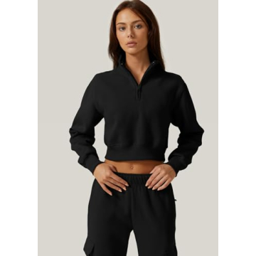 Stylish QINSEN High Neck Half Zip Crop Sweatshirt