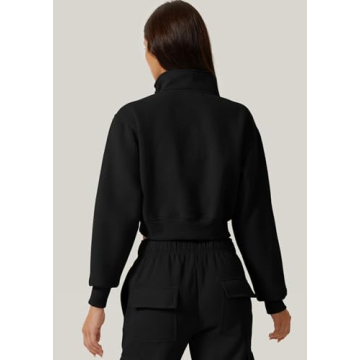 Stylish QINSEN High Neck Half Zip Crop Sweatshirt