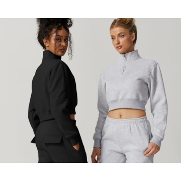 Stylish QINSEN High Neck Half Zip Crop Sweatshirt