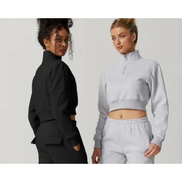 Stylish QINSEN High Neck Half Zip Crop Sweatshirt