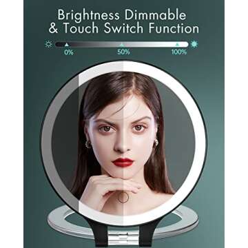 FASCINATE Magnifying Mirror 10X 1X Double Sided Magnification Makeup Vanity Mirror Rechargeable Lighted Mirror with 3 Color Setting Adjustable Rotation LED Vanity Desk Mirror