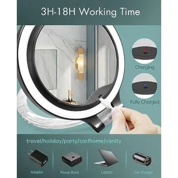 FASCINATE Magnifying Mirror 10X 1X Double Sided Magnification Makeup Vanity Mirror Rechargeable Lighted Mirror with 3 Color Setting Adjustable Rotation LED Vanity Desk Mirror