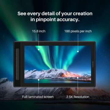 HUION KAMVAS Pro 16 2.5K QHD Drawing Tablet with Screen QLED Full-Laminated Graphics Tablet with Bat...